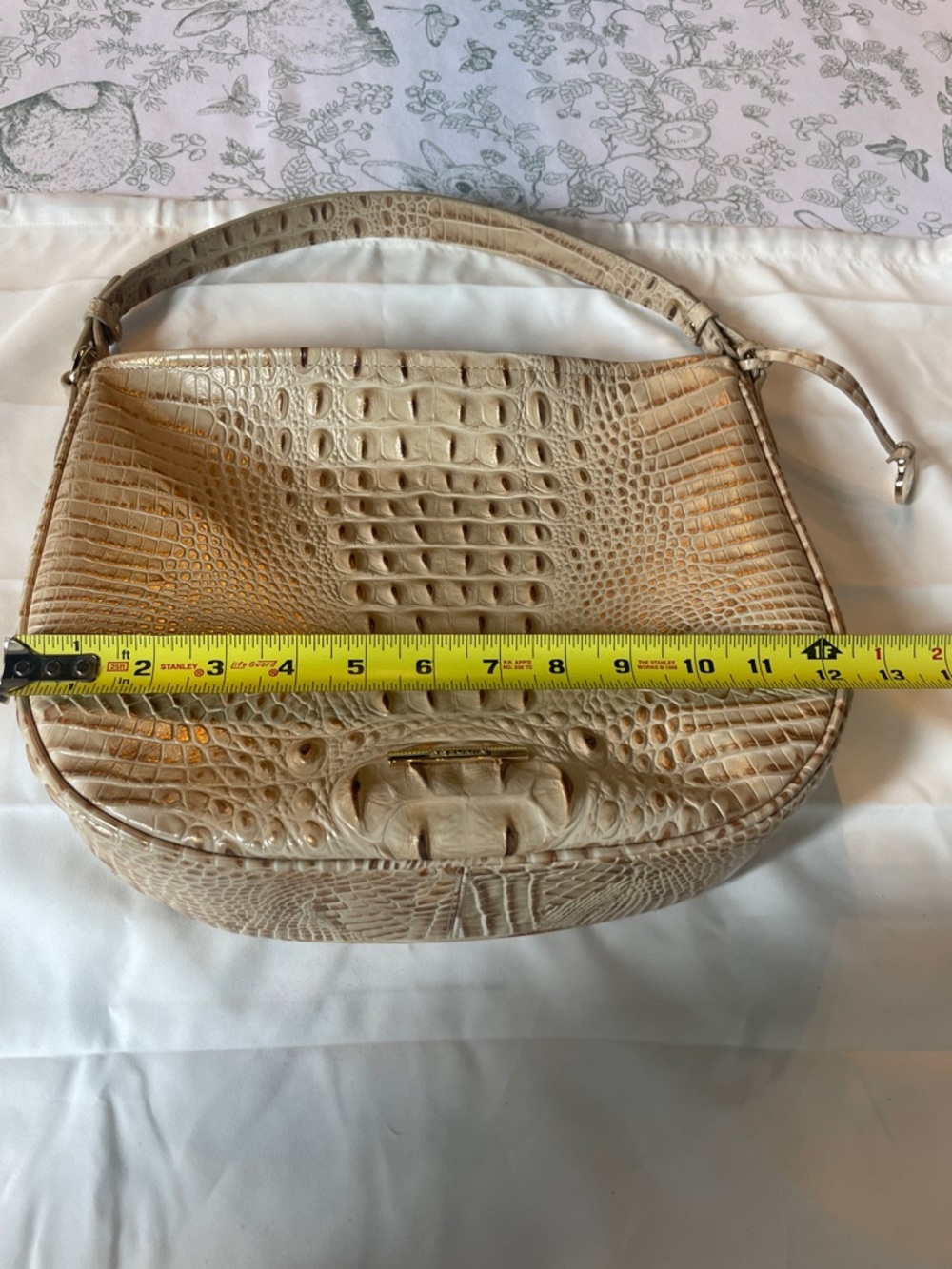 Brahmin Cream Croc-Embossed Shoulder Bag with Gold Accents - Picture 14 of 16